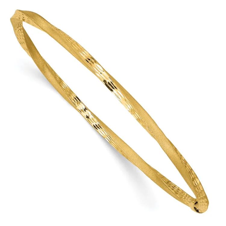 Designer Gold Bangles with Intricate Patterns-14k 3mm Satin Finish Diamond-cut Twist Slip-on Bangle