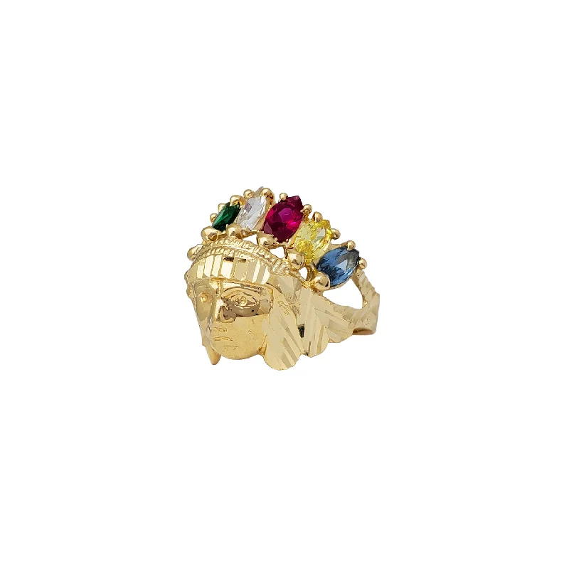 Elegant Custom Engagement Ring with Sapphire-Zirconia Multicolor Indian Head Ring (14K)