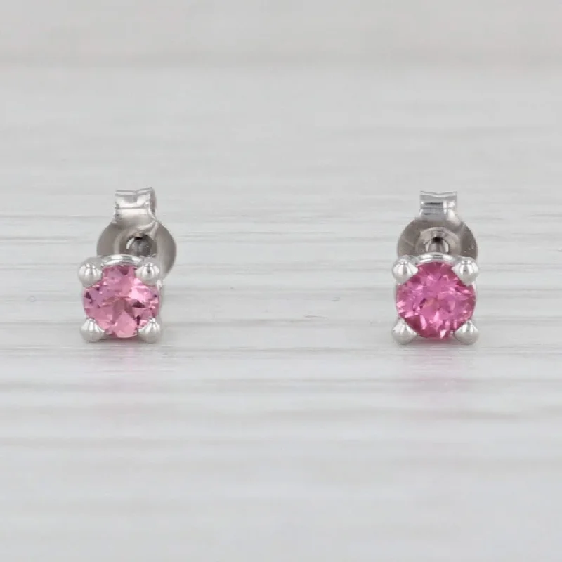 Rose Gold Stud Earrings-New 0.20ctw Pink Tourmaline Stud Earrings 14k White Gold Round Solitaire Studs