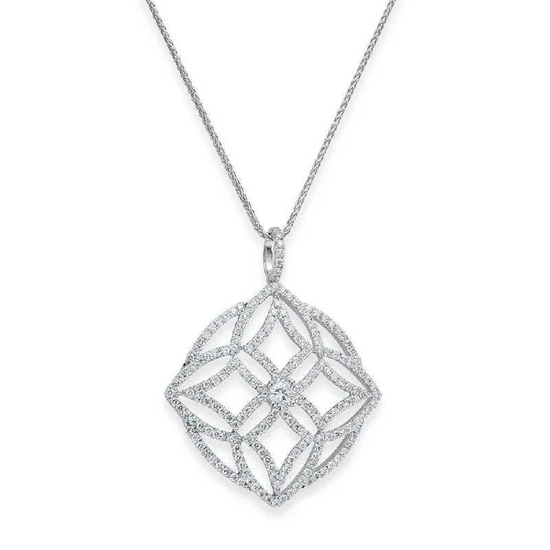 Sparkling Diamond Necklace for Night Events-18ct White Gold Openwork Fancy Design Pave Set Diamond Necklace