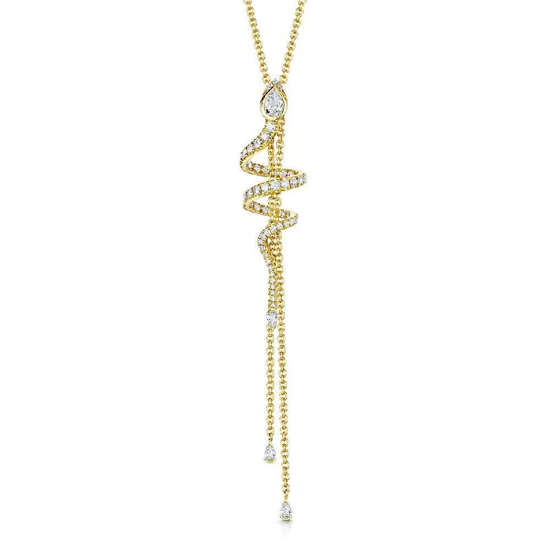 Trendy Pendant Necklace for Casual Look-18ct Yellow Gold Serpente Pear And Round Brilliant Cut Diamond Spiral Pave Necklet With Diamond Tassels