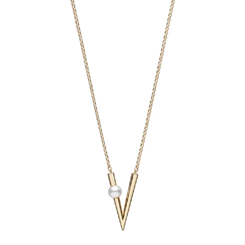 Layered Gold Necklace with Personalized Charms-V Code 18ct Yellow Gold Pendant