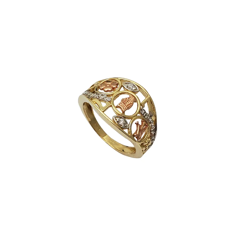 Custom Silver Ring with Engraving-Zirconia Tricolor 7 Potencia Ring (14K)