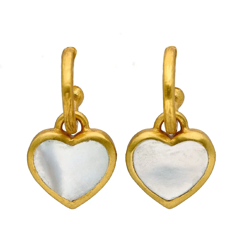 Bold Crystal Earrings for Parties-Julie Vos Mother of Pearl Heart Hoop & Charm Earrings