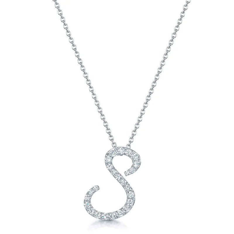 Simple Silver Necklace for Minimalist Style-18ct White Gold Diamond Initial "S" Pendant