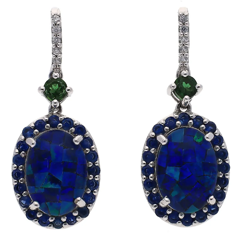 Personalized Gold Drop Earrings-Sterling Silver Opal and Tsavorite Garnets, Sapphires, and Topaz Dangle Earrings