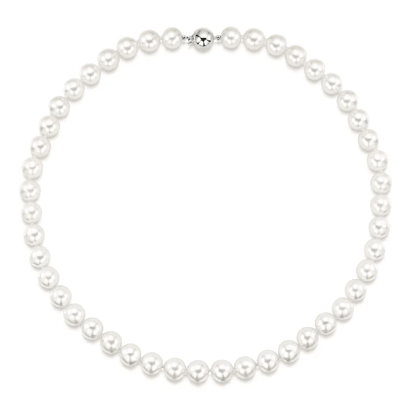 Simple Necklace with Gold Pendant for Brides-Akoya 8.5-9mm Pearl Necklet with 18ct White Gold Ball Clasp