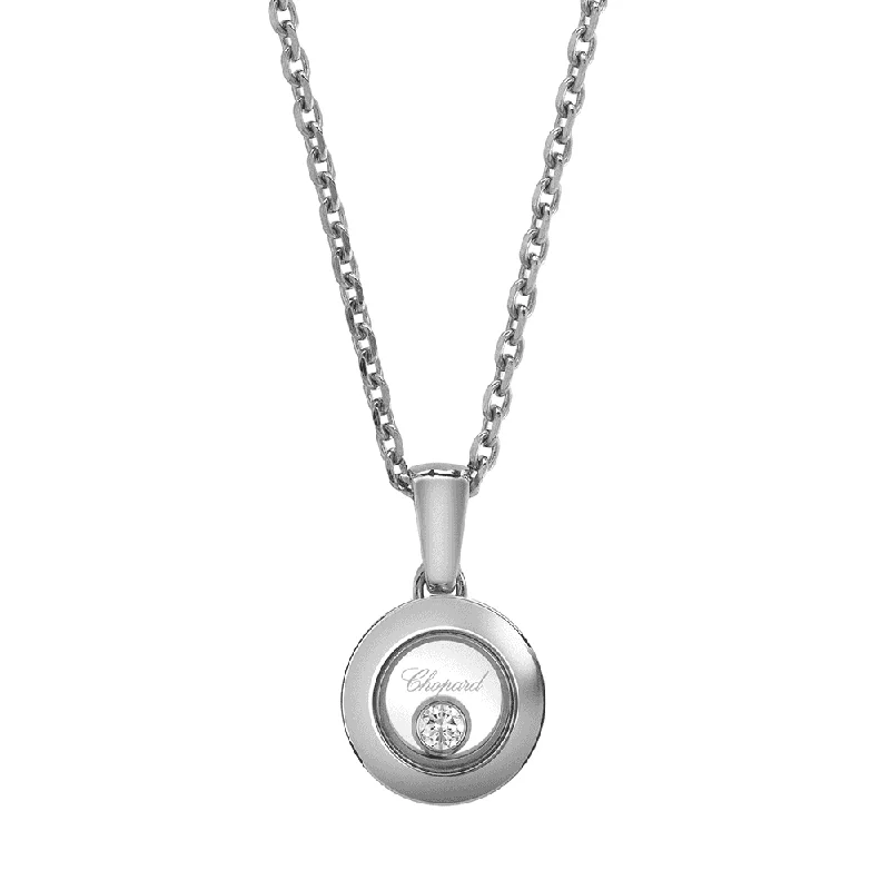 Unique Gold Necklace with Engraving-Happy Diamonds Icons 18ct White Gold Round Pendant