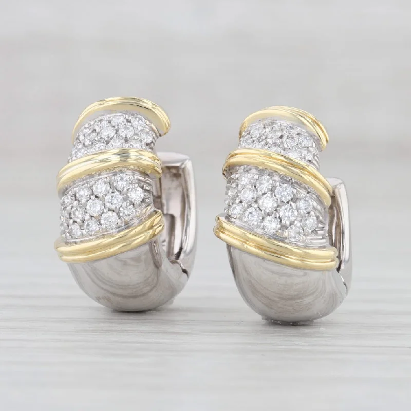 Hoop Earrings for Everyday Wear-Roberto Coin 0.54ctw Diamond Nabucco Hoop Huggie Earrings 18k Gold Snap Top