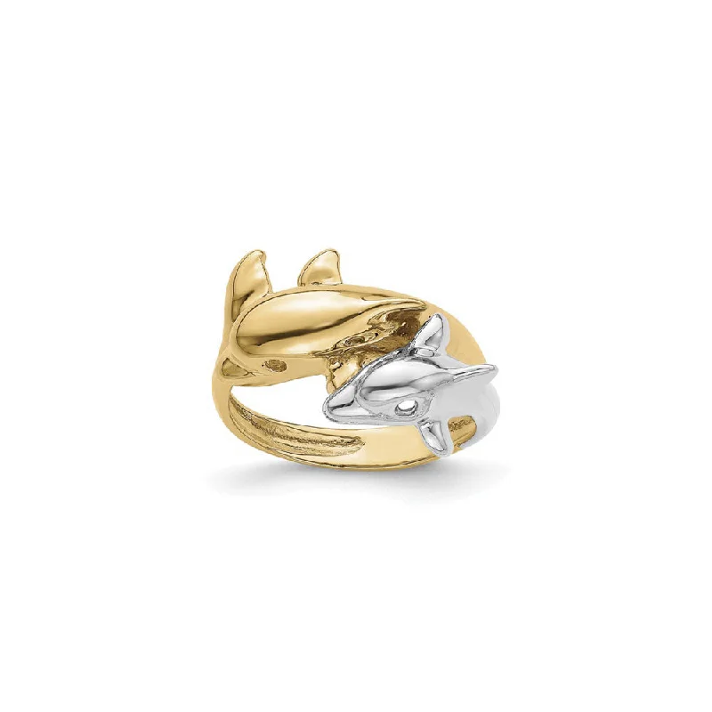 Personalized Promise Ring with Custom Design-Dolphin Mother and Baby Ring (14K)