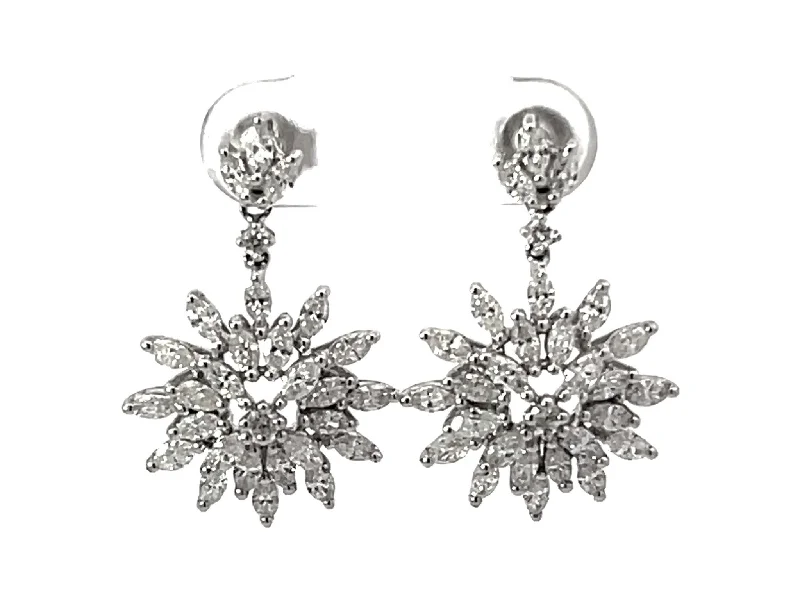 Simple Dangle Earrings for Brides-Dangly Diamond Snowflake Earrings 18k White Gold