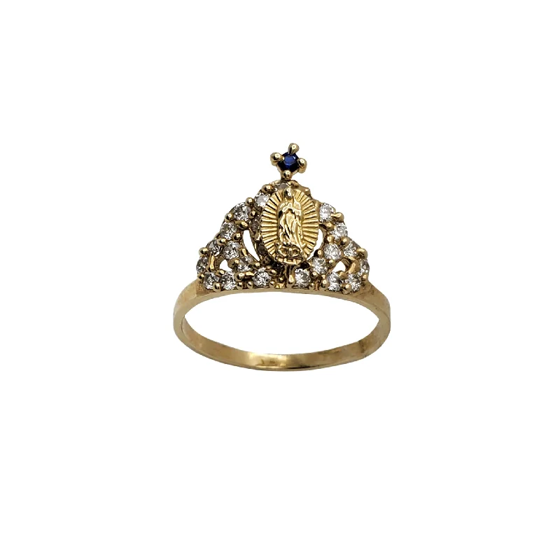 Simple Men’s Ring with Diamond Accent-Zirconia Virgin Mary Crown/Tiara Lady Ring (14K)