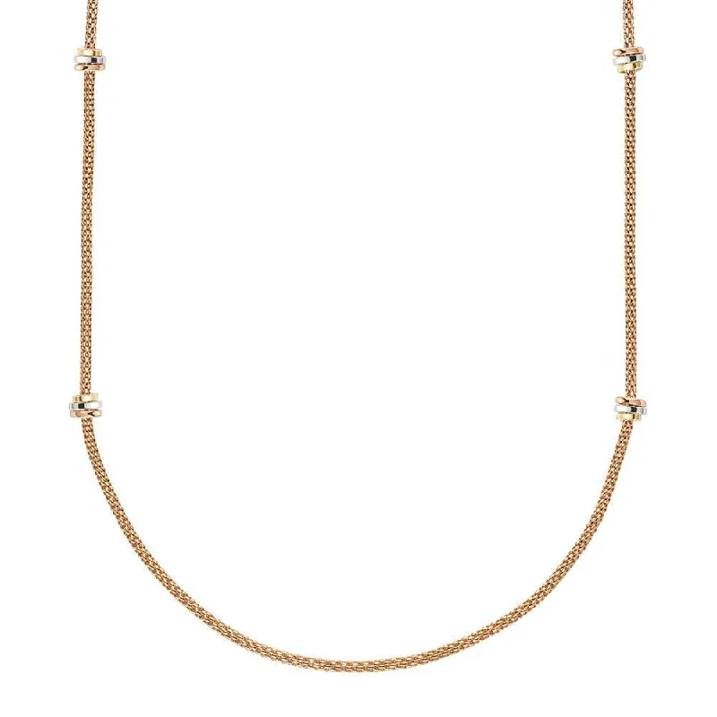 Simple Pendant Necklace for Bridesmaids-Prima 18ct Rose Gold Long Necklace With Multi-Tone Gold Rondels