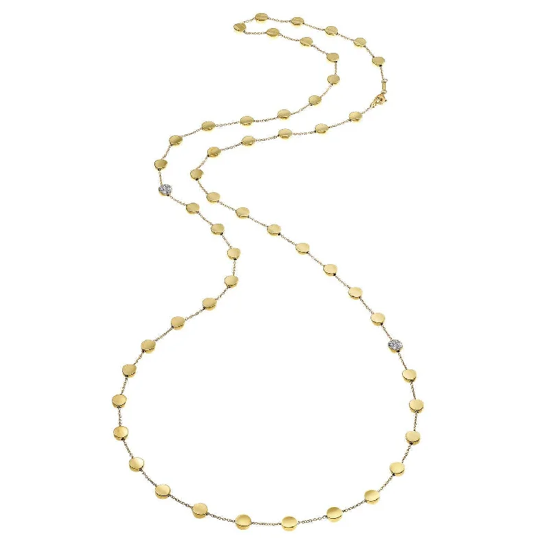 Simple Sapphire Necklace for Bridesmaids-Armillas Glow 18ct Yellow Gold Flat Circle Diamond Pave Set 90cm Necklace