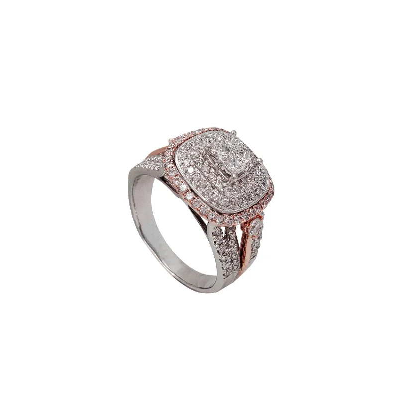 Elegant Diamond Ring for Proposal-Diamond Two-Tone Square Bezel Engagement Ring (14K)