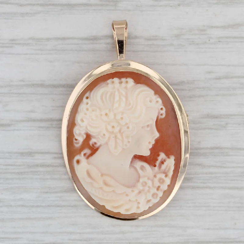 Brooch For Formal Dresses-Carved Shell Cameo Pendant Brooch 14k Yellow Gold Vintage Pin