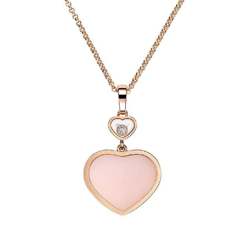 Custom Gold Pendant Necklace for Men-18ct Rose Gold Happy Hearts Pink Opal & Diamond Pendant