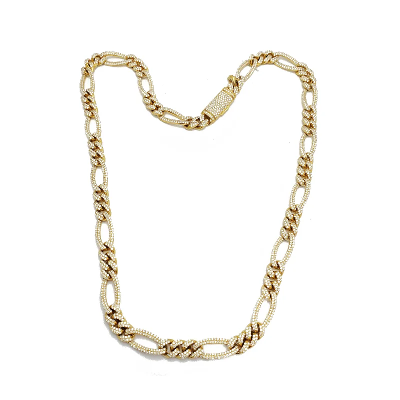 Dainty Gold Necklace with Small Heart Pendant-Diamond Figaro Chain (14K)