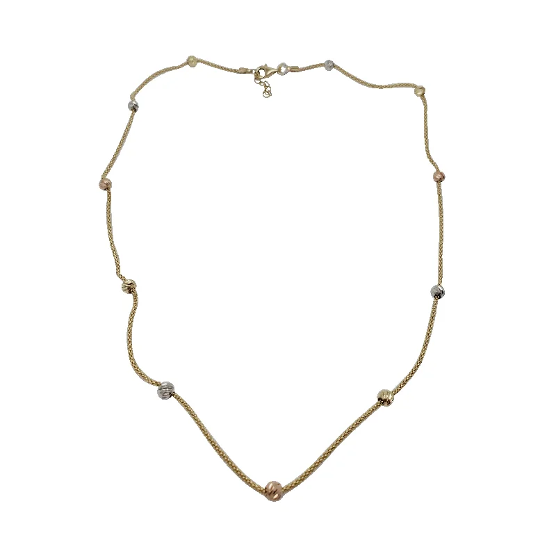 Luxury Pearl Necklace for Bridesmaids-Tricolor Moon Cut Ball Chain (14K)