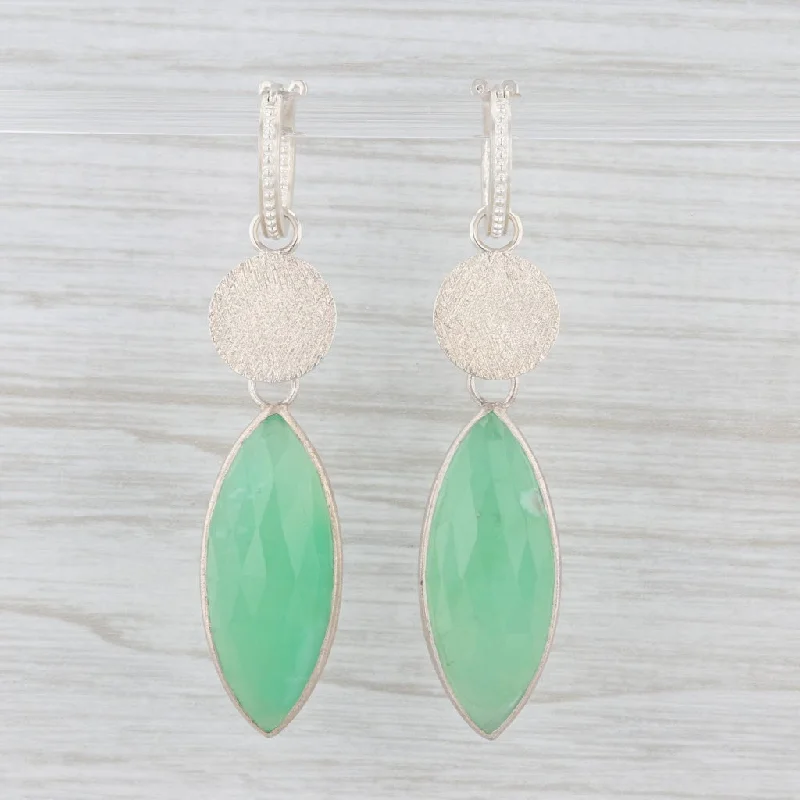 Classic Silver Stud Earrings-New Nina Nguyen Hoop Charm Drops Earrings Sterling Silver Green Chrysoprase