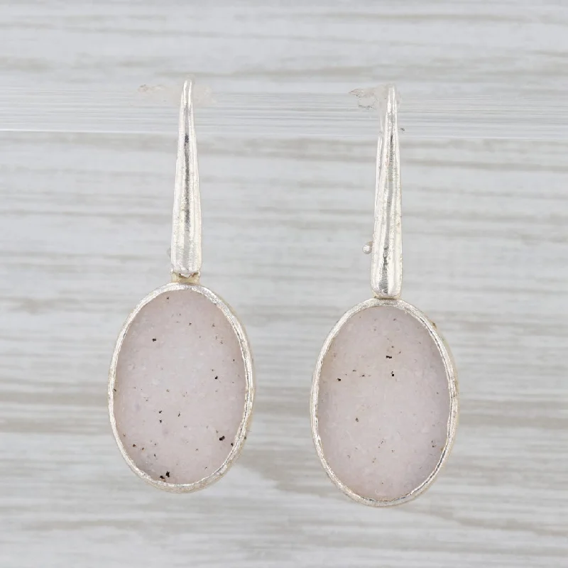 Gemstone Drop Earrings for Brides-New Nina Nguyen White Druzy Quartz Drop Earrings Sterling Silver Hook Posts