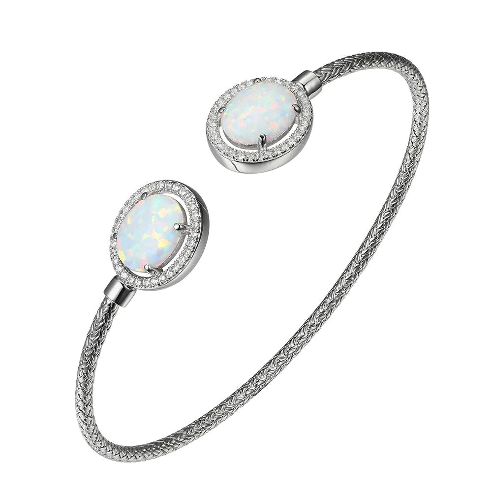 Custom Silver Bracelet with Engraved Quote-Sterling Silver Opal and CZ Cuff Bracelet