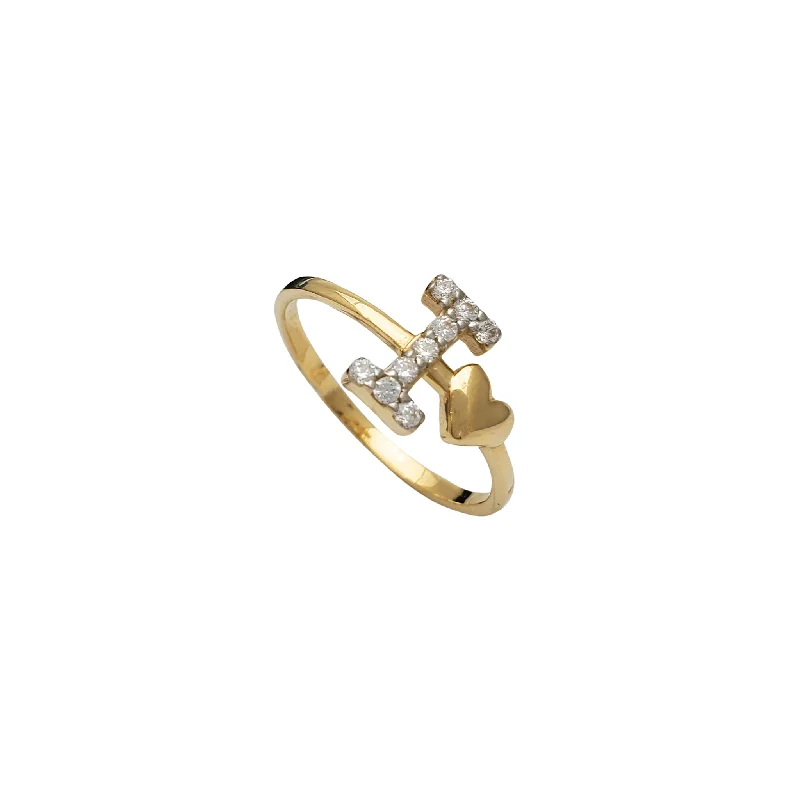 Simple Men’s Ring with Diamond Accent-Zirconia Initial Letter "I" & Heart Solitaire Ring (14K)