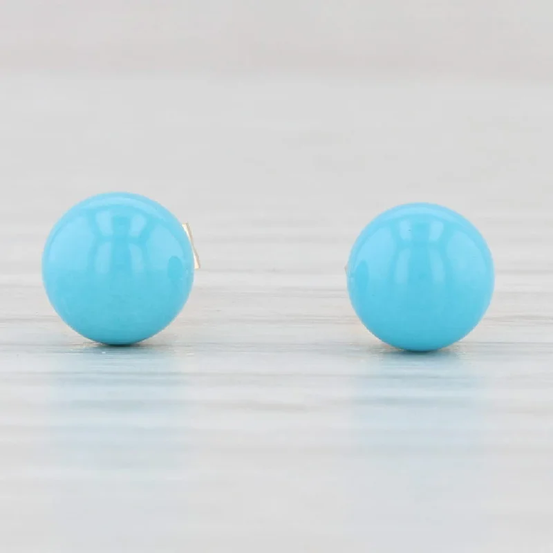 Simple Round Earrings for Work-Imitation Turquoise Howlite Bead Stud Earrings 14k Yellow Gold