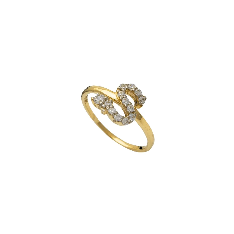 Unique Stackable Ring Set with Birthstones-Zirconia Initial Letter "S" Solitaire Ring (14K)