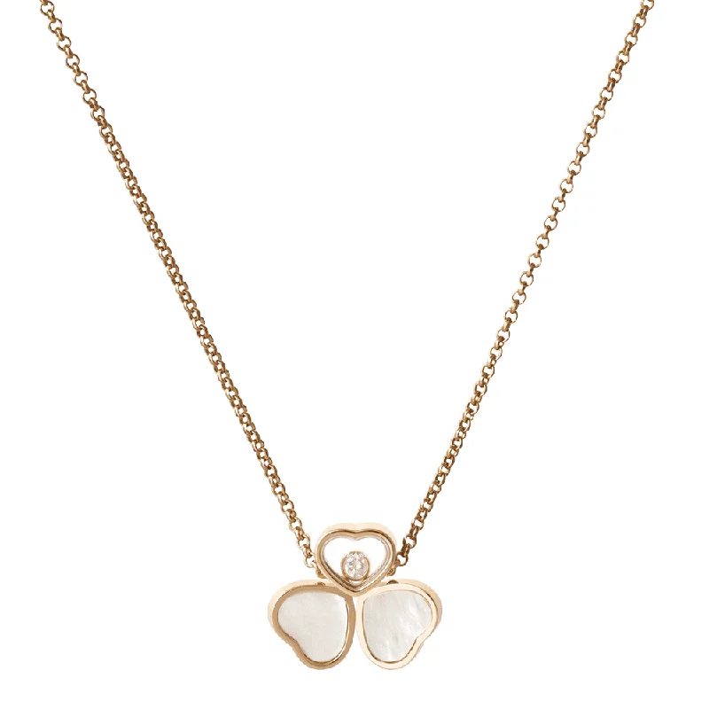 Luxury Necklace with Aquamarine Stone-18ct Rose Gold Happy Hearts Three Heart Pendant With Mother of Pearl And One Single Floating Diamond