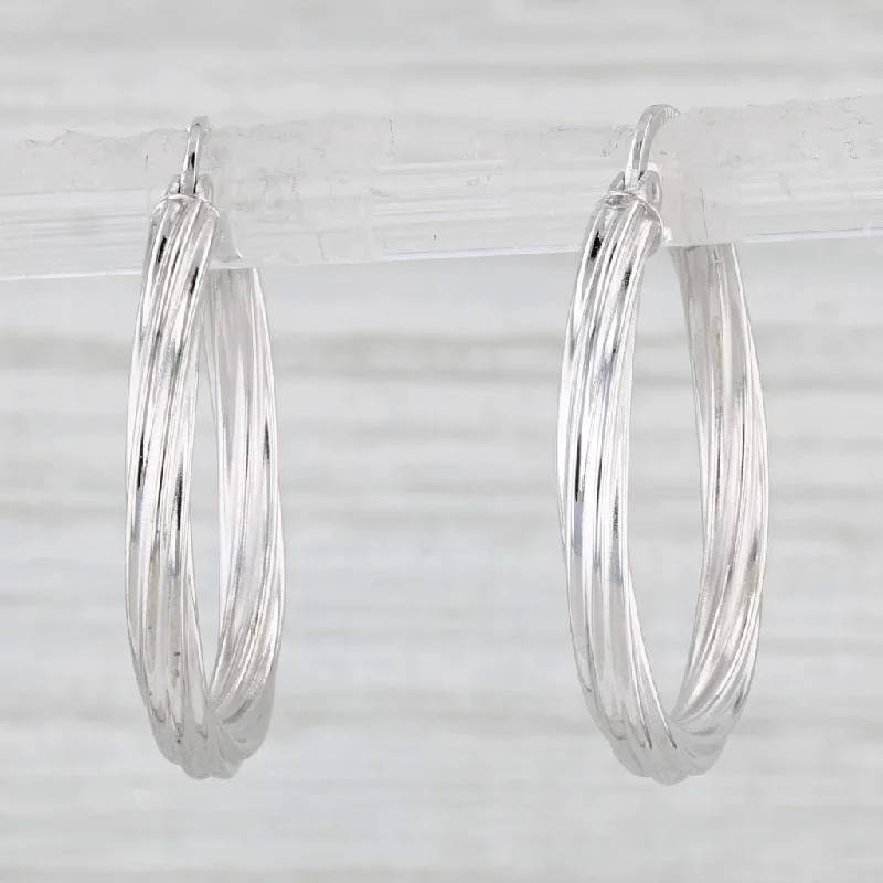 Multi-Color Gemstone Earrings-Twist Woven Hoop Earrings 10k White Gold Snap Top Round Hoops