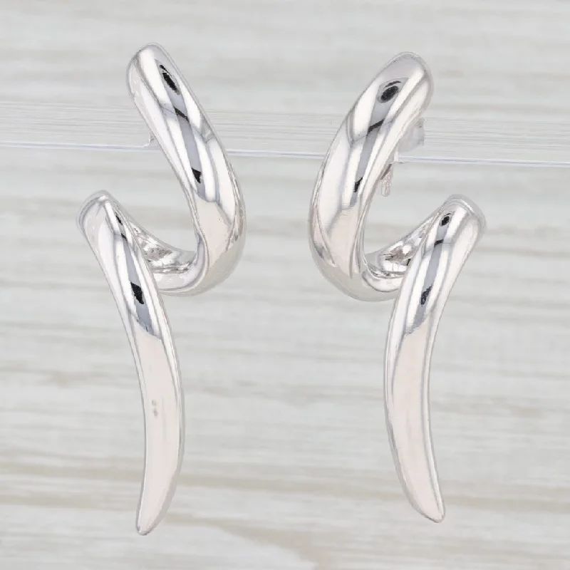 Statement Earrings for Bridesmaids-Swirl Drop Earrings 18k White Gold Pierced Statement