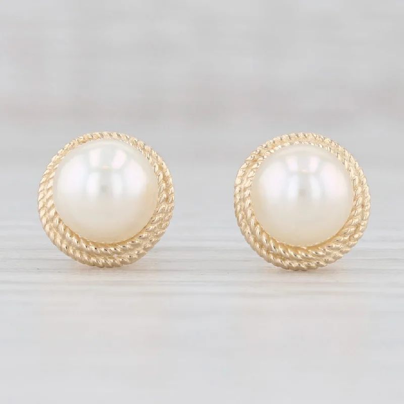 Personalized Gold Earrings-Cultured Pearl Stud Earrings 14k Yellow Gold June Birthstone