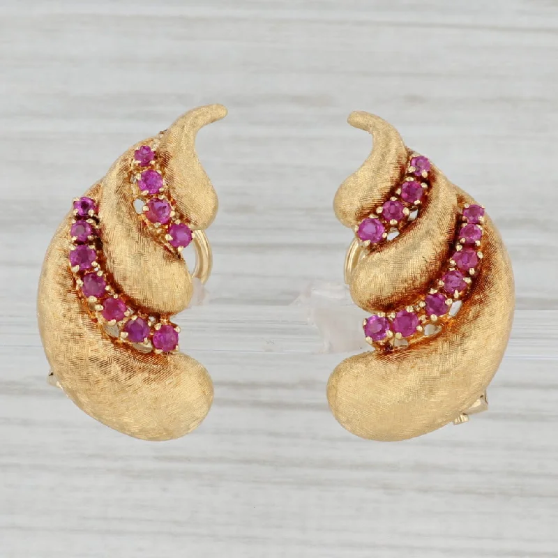 Heart Shaped Gold Earrings-1ctw Ruby Conch Shell Drop Earrings 18k Yellow Gold Clip On Non Pierced