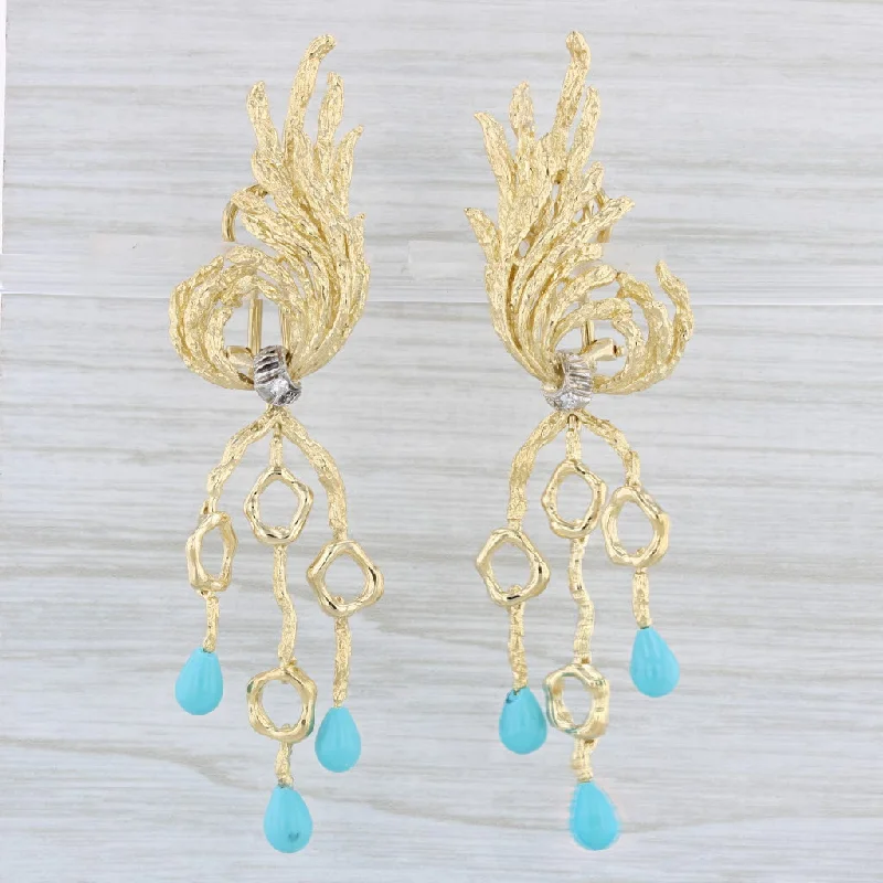 Minimalist Earrings for Everyday-Italian Dangle Statement Earrings 18k Gold Diamond Imitation Turquoise Clip On