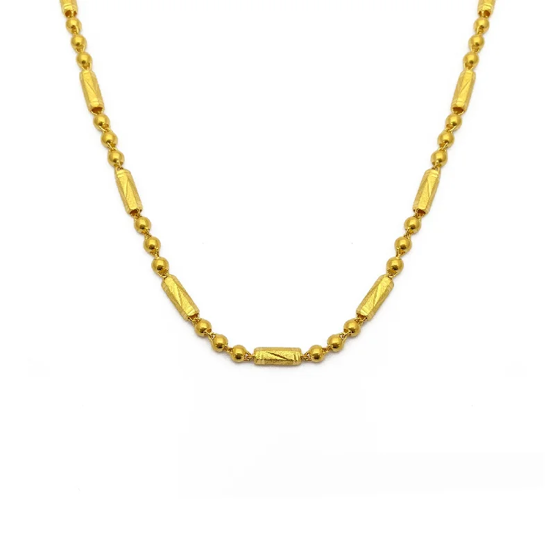 Designer Gold Necklace for Wedding Day-Sand Blasted Barrel and Bead Chain (24K)