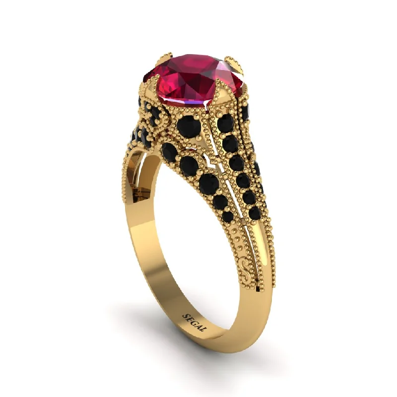 Fashionable Chunky Ring with Gemstone-Ruby Vintage Crown Engagement Ring - Talia No. 40