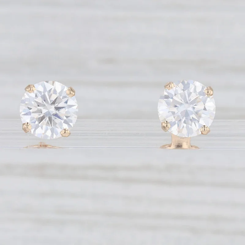 Statement Earrings for Bridesmaids-2.86ctw Moissanite Stud Earrings 14k Yellow Gold Round Solitaires