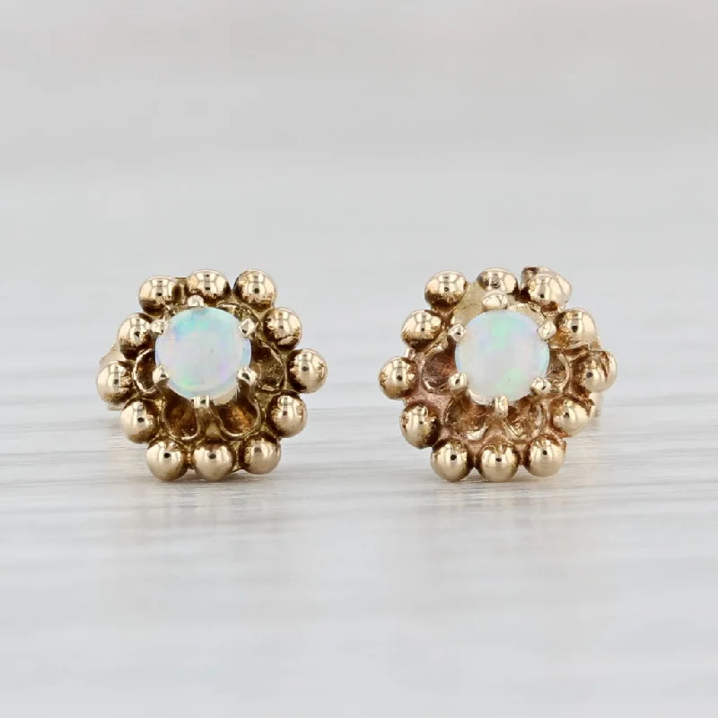 Yellow Gold Earrings for Women-Opal Solitaire Stud Earrings 14k Yellow Gold Round Cabochon