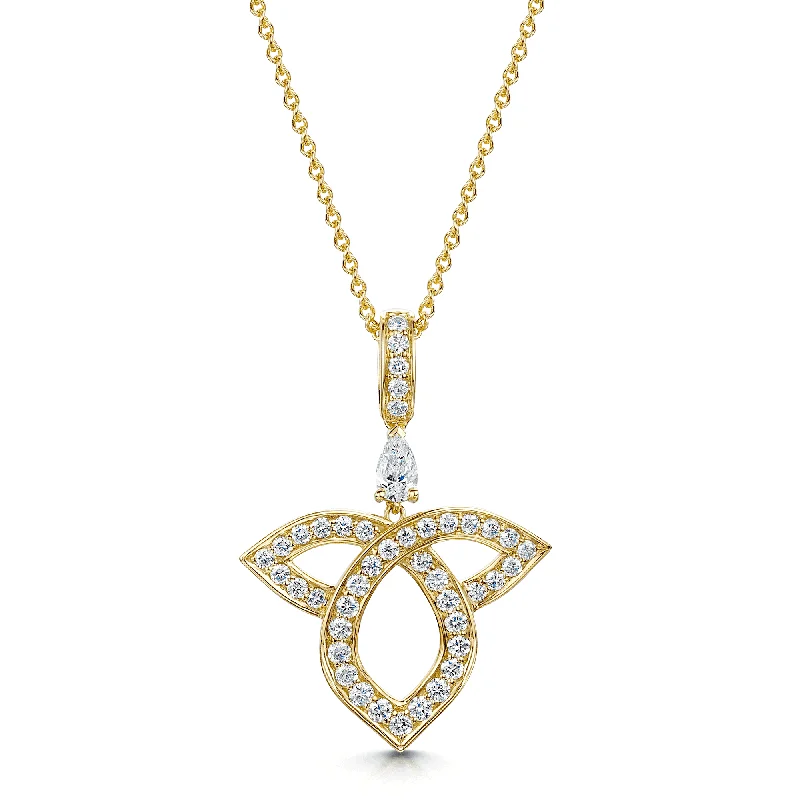 Elegant Gold Chain Necklace for Bridesmaids-18ct Yellow Gold Pear And Round Brilliant Cut Diamond Open Lotus Pendant