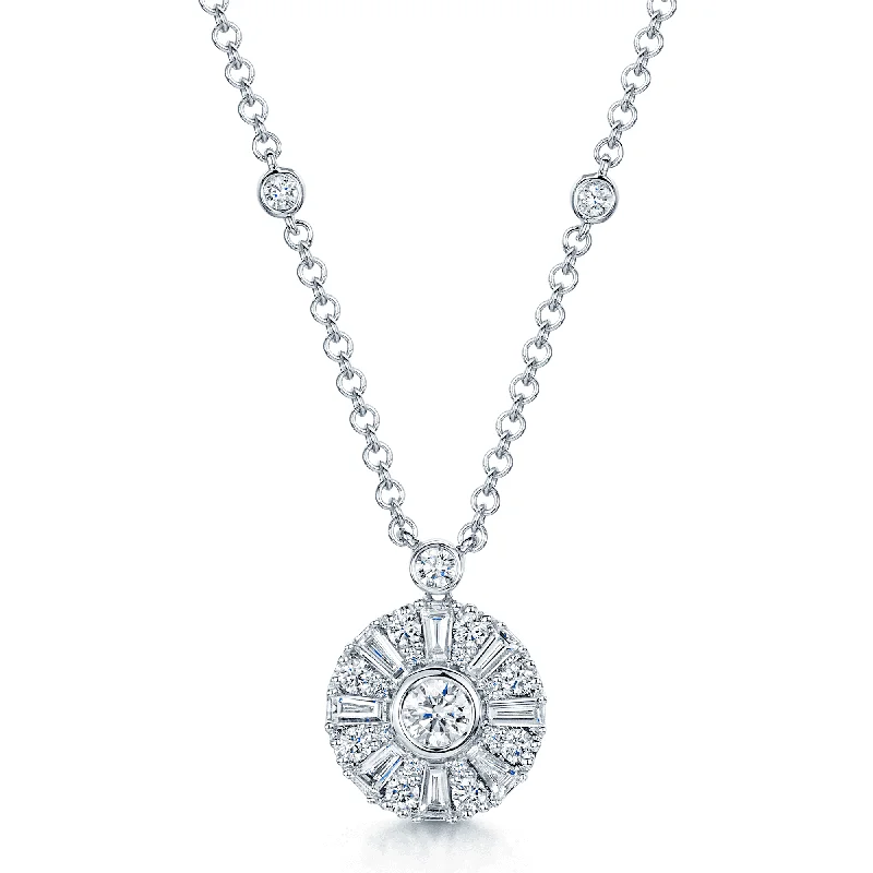 Customizable Necklace with Birthstone Charms-18ct White Gold Mixed Cut Diamond Sun Circle Pendant