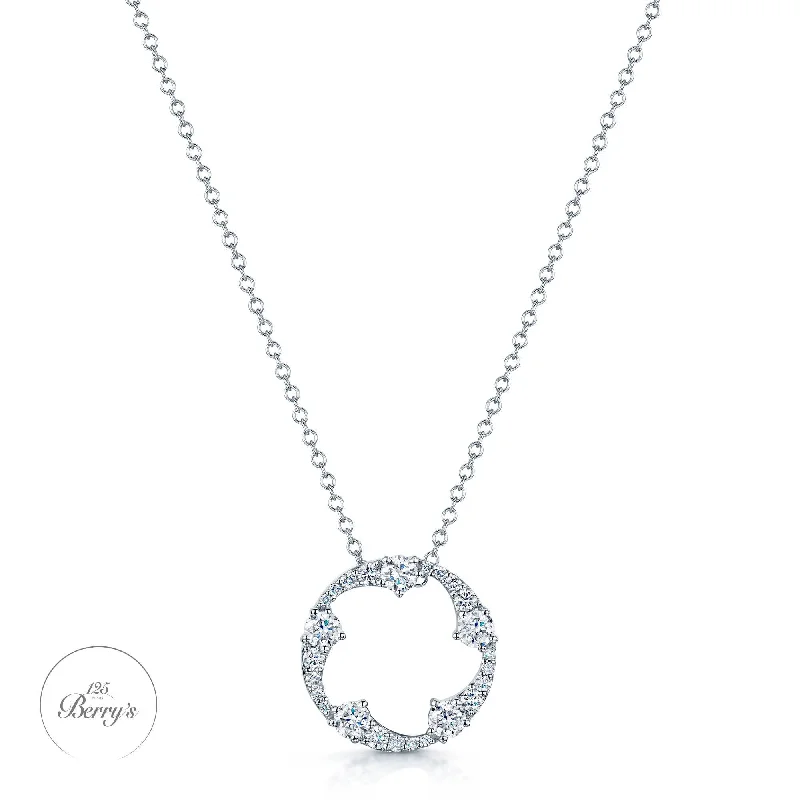 Simple Silver Pendant Necklace for Women-OPEIA Collection 18ct White Gold Diamond Fancy Circle Pendant With Chain