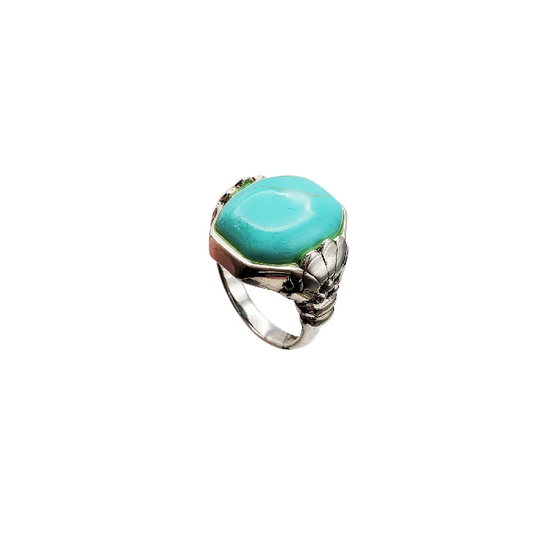 Unique Men’s Ring with Engraving for Personal Touch-Octagon Turquoise Ring (Silver)