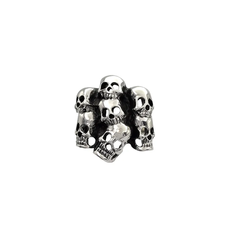 Customizable Gemstone Ring for Mom’s Day Gifts-Antique-Finish Crypt Skulls Men's Ring (Silver)