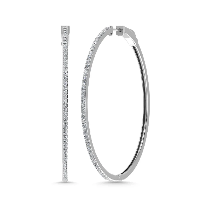 Trendy Long Earrings for Work-Diamond 1 5/8 Ct.Tw. Oval Shape Hoop Earrings in 10K White Gold (2.5 inches)