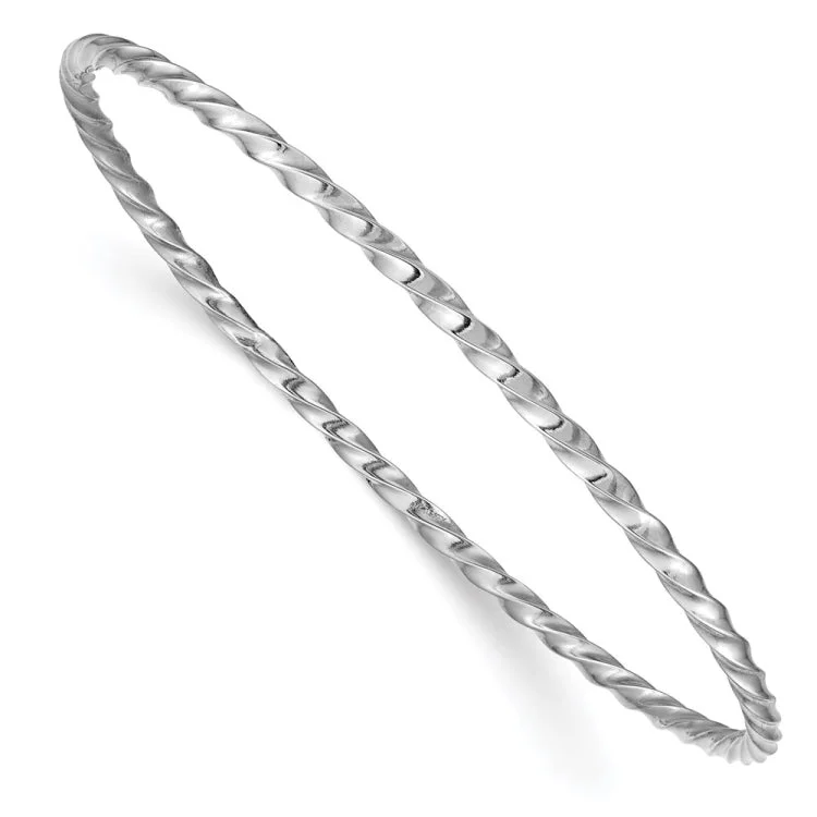 Elegant Bangle Set with Sapphire and Emerald Stones-14k White Gold 2.50mm Twisted Slip-on Bangle