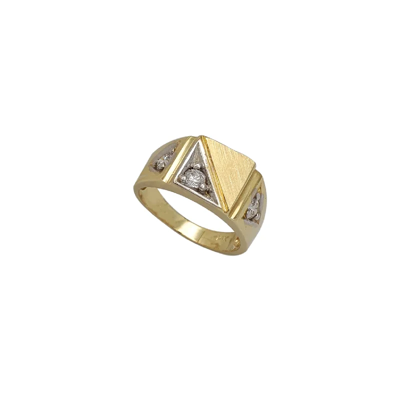 Trendy Gemstone Ring with Statement Design-Zirconia Two-Tone Regal Signet Ring (14K)