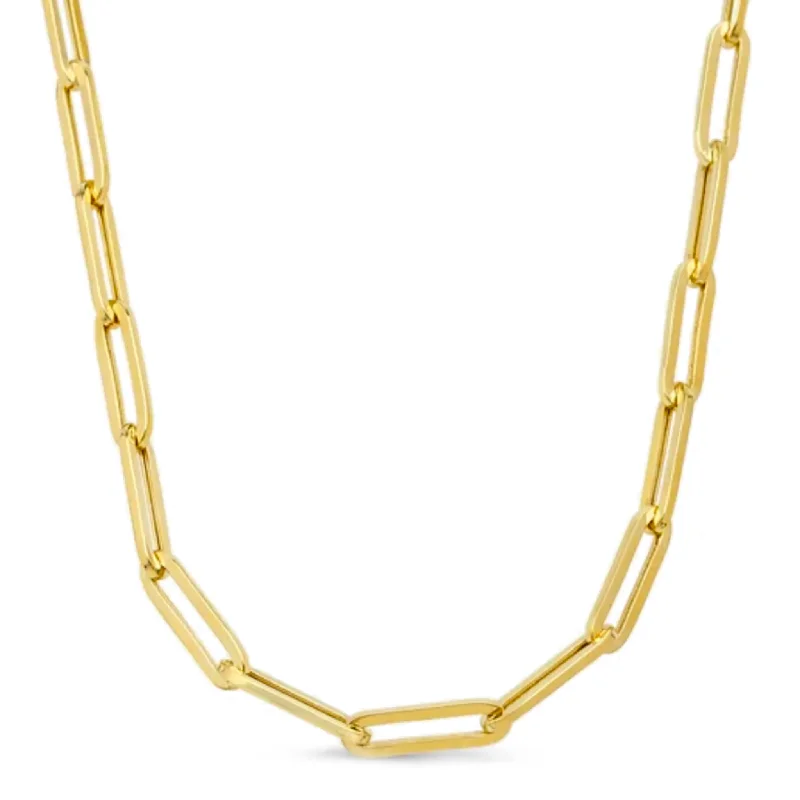 Layered Necklace with Pearls for Weddings-Elongated Paperclip Link Chain (14K)