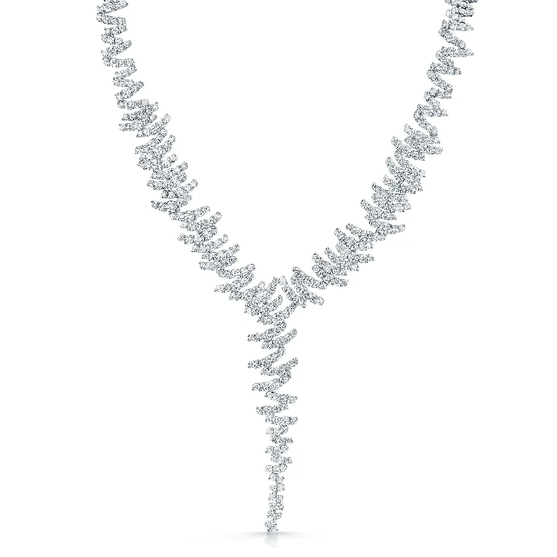 Statement Necklace with Multiple Gemstones-18ct White Gold Round Brilliant Cut Diamond Zig-Zag Style Drop Collarette