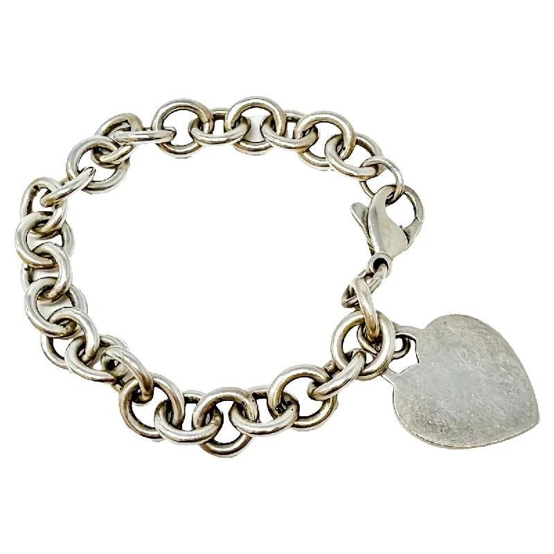 Classic Silver Bracelet with Gemstone Inlays-Tiffany & Co Sterling Silver Heart Tag Charm Bracelet